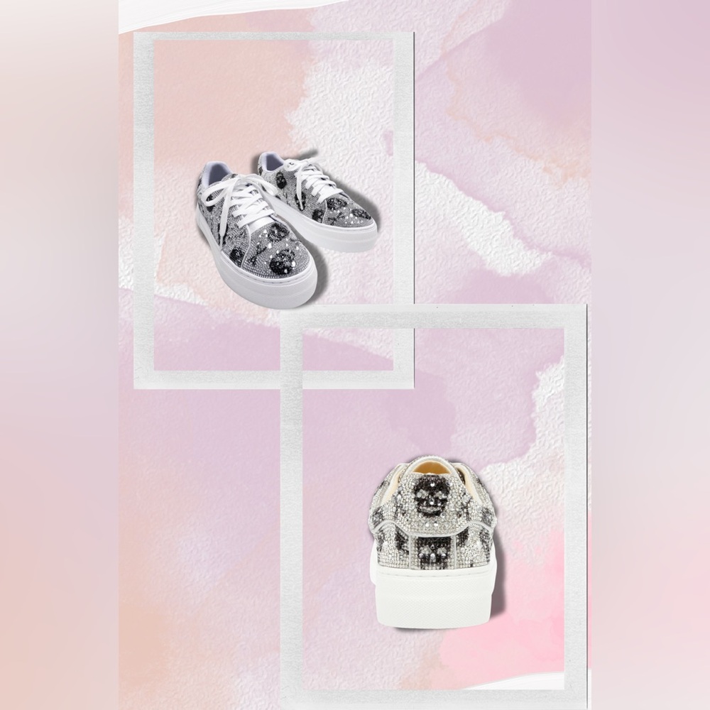 Betsy Johnson Sneakers Rhinestone Skeletons Black Gray Women's 5.5